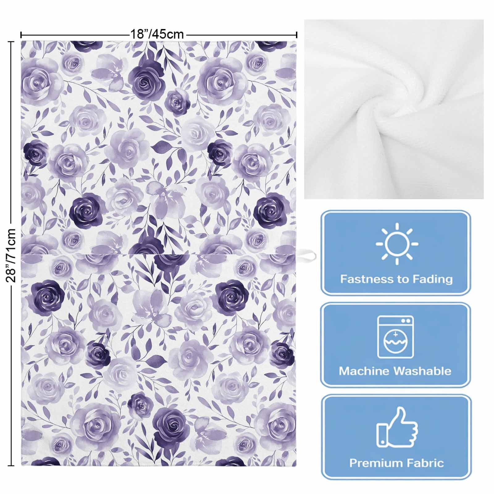 Purple Flowers Kitchen Towels Set of 3, Water Absorbent Dish Towel, Watercolor Farmhouse Botanical Floral Leaf Decorative Hand Towels - Quick Drying Cloth for Cooking Baking, 18x28 Inch