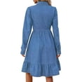 thumbnail image 2 of XXXITICAT Women's Button Down Denim Dress Long Sleeve High Waist Ruffle Midi Dress(BE,S), 2 of 4
