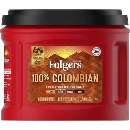 Folgers 100% Colombian, Medium-Dark Roast Ground Coffee, 24.2 Oz