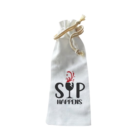 Jolitee Reusable Canvas Wine Bottle Gift Bag – “Sip Happens” – Lighthearted Wine Bag for Any Occasion