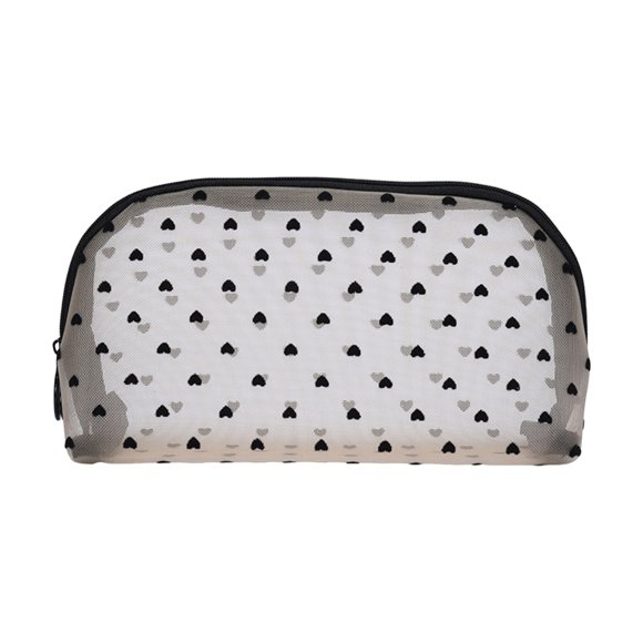 Bolsa de maquillaje de malla con estampado de corazones, bolsa de almacenamiento, bolsa pequeña portátil y transpirable con cremallera, multifuncional y de gran capacidad para estudiantes