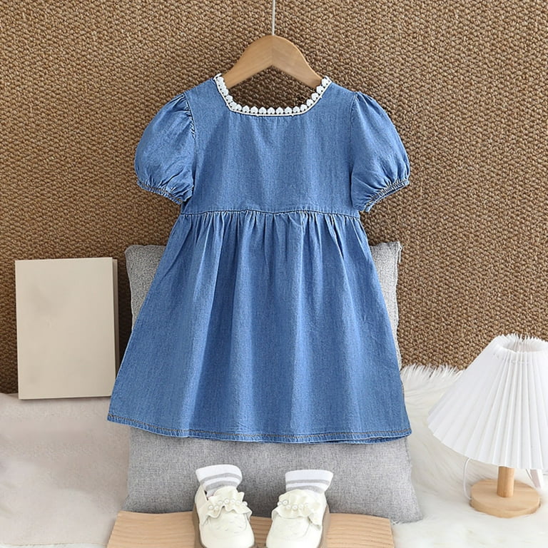 BTDECLAR Baby Girls Spring Summer Dress Bubble Short Sleeve Denim Dress Baby Girl Dress, Infant Unisex, Size: 110 BTDECLAR Baby Girls Spring Summer Dress Bubble Short Sleeve Denim Dress Baby Girl Dress, Infant Unisex, Size: 110
