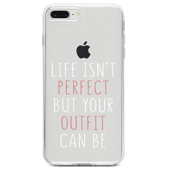 DistinctInk Clear Shockproof Hybrid Case for iPhone 7 PLUS / 8 PLUS (5.5" Screen) TPU Bumper Acrylic Back Tempered Glass Screen Protector - Life Isn't Perfect But Your Outfit Can Be