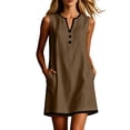 thumbnail image 2 of Cotton Dresses for Women Summer Casual Sleeveless V-neck Tank Short Dress Beach Vacation Travel Clothes Boho Button Down Sundresses With Pocket, 2 of 7