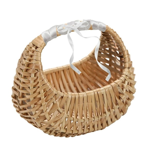LAJFDIA Small Wicker Basket with Handle, Wedding Flower Girl Baskets, Sturdy Picnic Basket for Garden Storage Home Decor