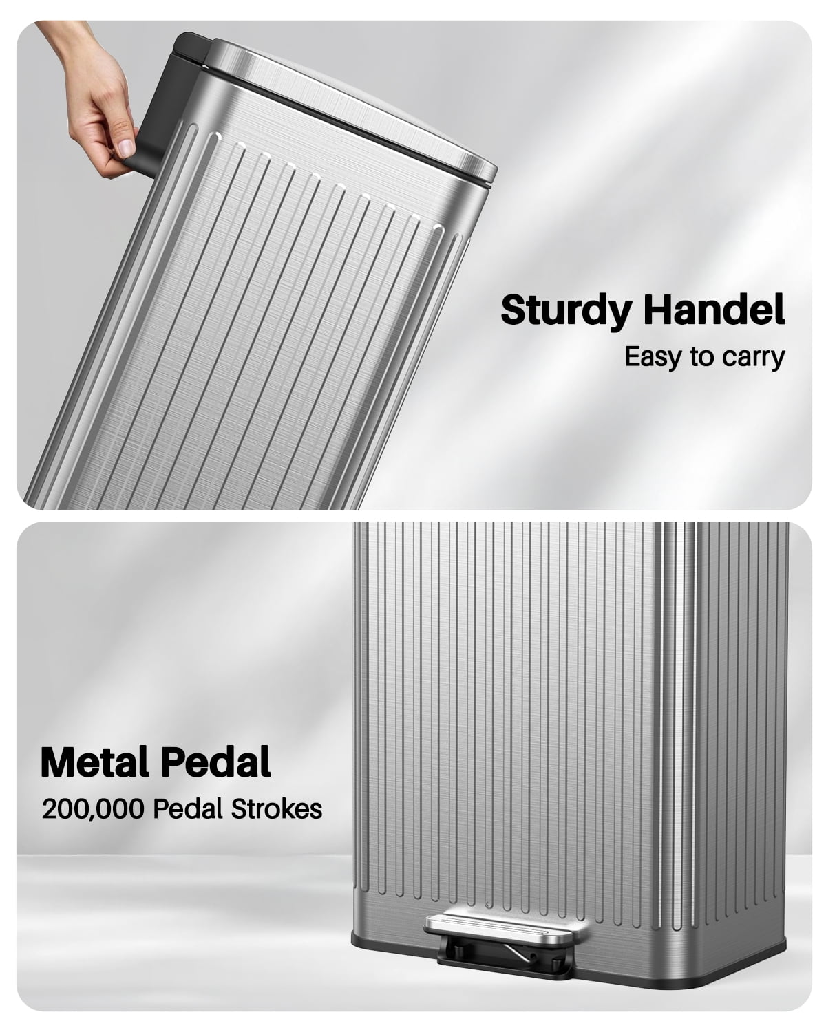 16 Gallon Stainless Steel Trash Can,60L Large Footstep Garbage Can with Removable Inner Bucket, Fits 20-Gallon Bags,Bin for Kitchen Office