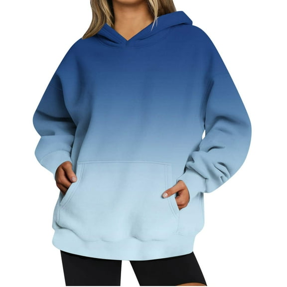 Sevevn Women's Casual Printing Long Sleeve Pullover Hooded Tops With Pocket Blouse Blue XXL Gift for Girls