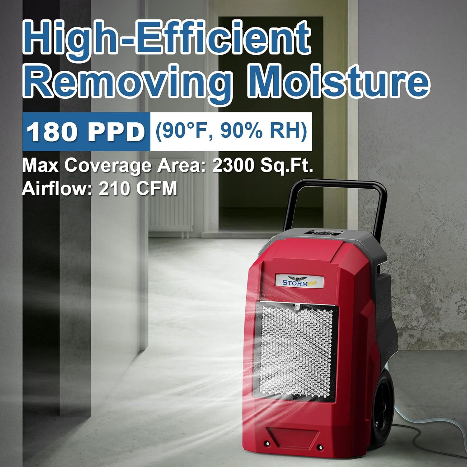 ALORAIR 180 Pints Commercial Dehumidifier with Pump Drain Hose, Smart Wi-Fi Dehumidifier for Large Basement, Industrial or Commercial Space, Smart Wi-Fi, 5 Years Limited Warranty, Red