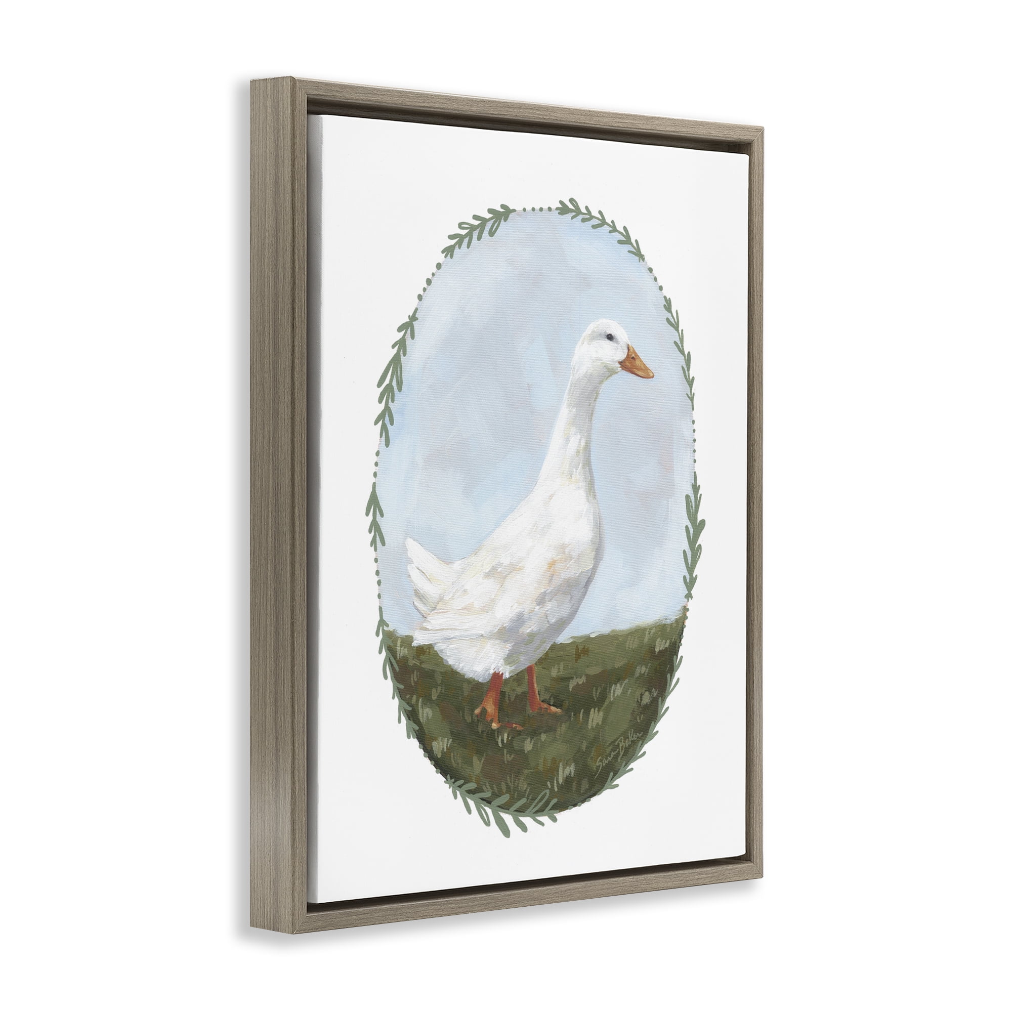 Stupell Industries Gentle Duck in Meadow Brown Framed Floater Canvas Wall Art, design by Sara Baker