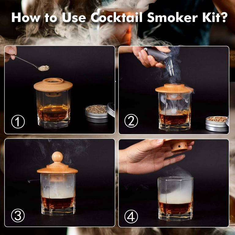 Cocktail Smoker Kit, Kit Fumador de 6 Virutas de Madera, Cócteles de Whisky  de vino ahumado Juego de Ahumadores, Adecuado para Bares Discotecas