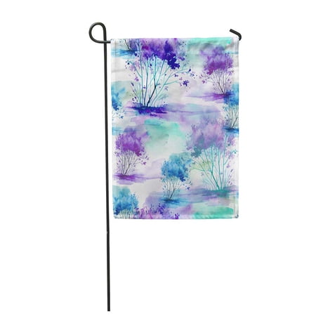 SIDONKU Watercolor Vintage Pattern Blue Purple Bush Tree Beautiful Landscape Garden Flag Decorative Flag House Banner 12x18 inch