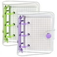 thumbnail image 1 of 2 Sets Mini Clear 3 Ring Binder Covers with Binder Inner Paper Bag Clear Soft PVC Notebook Closure Binder(Green,Purple), 1 of 7