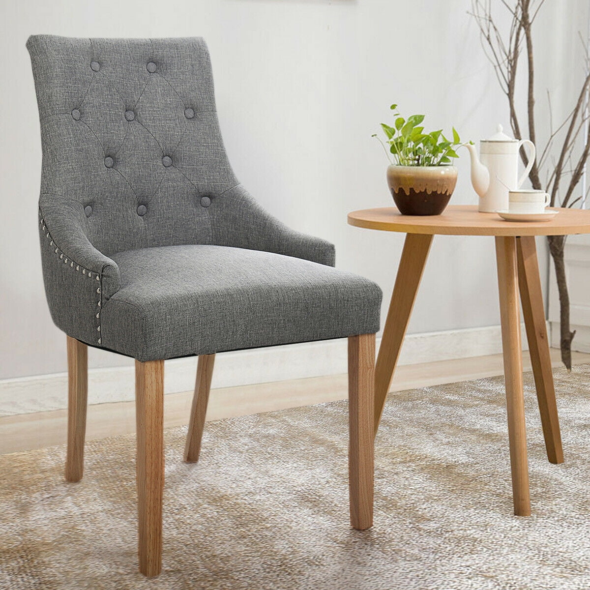 Kepooman Mid-century Dining Chairs Set of 2, Fabric Upholstery Tufted Buttons Dining Chairs for Kitchen - Gray Kepooman Mid-century Dining Chairs Set of 2, Fabric Upholstery Tufted Buttons Dining Chairs for Kitchen - Gray