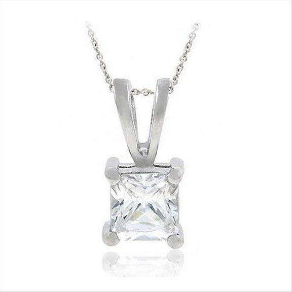 Sterling Silver 1.25ct Cubic Zirconia 6mm Square Solitaire Necklace