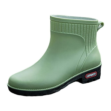 

Quealent Adult Women Shoes Boots with Your Name On Them Anti Slip Women s Rain Shoes Korean Version Solid Color Fashion Slip Over Boot Insulator Green 7.5