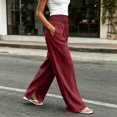 thumbnail image 5 of Wide Leg Linen Pants Women High Waisted Boho Beach Flowy Pants Pleated Casual Vacation Outfits Elastic Trousers Split Hem, 5 of 9
