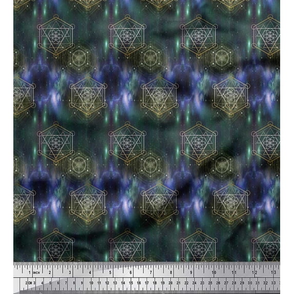 Soimoi Green Rayon Fabric Scared Geometric Galaxy Fabric Prints By Yard 42 Inch Wide