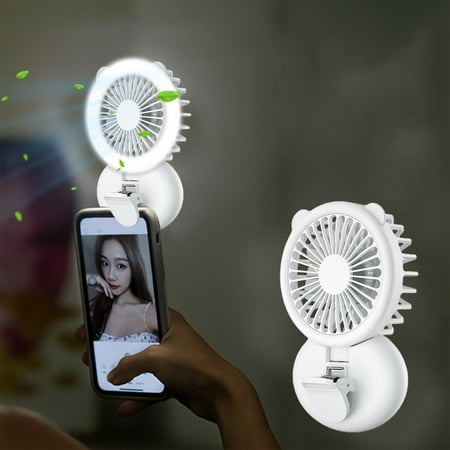 

Fanshiluo Portable Desk Fan With Its Own Auxiliary Light Foldable Clip For Hanging Around The Neck USB Rechargeable Folding Mini Electric Fan 3 Wind Power Speeds 3 Lights