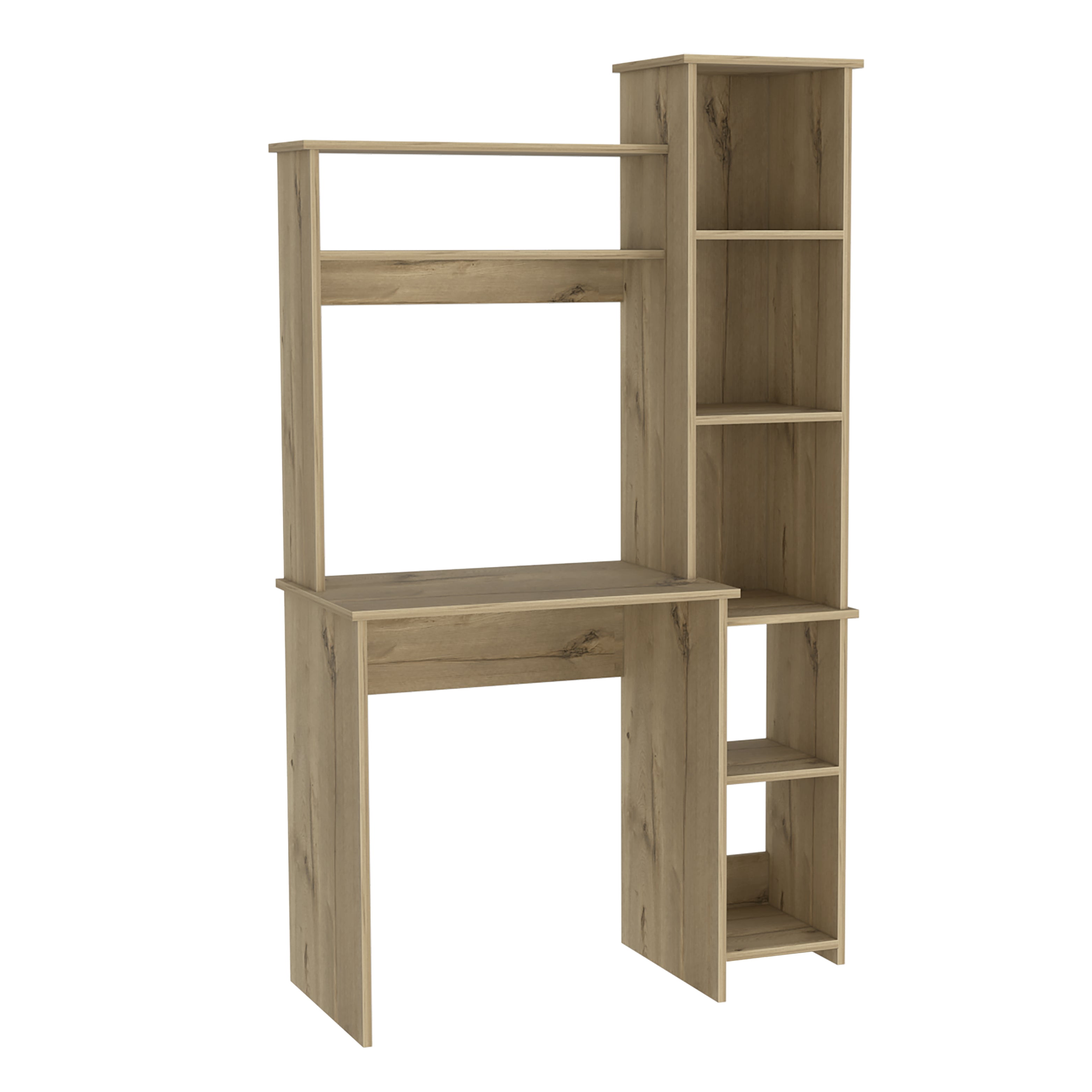 Boahaus Yerevan Modern Computer Desk with 5 Open Shelves, Brown
