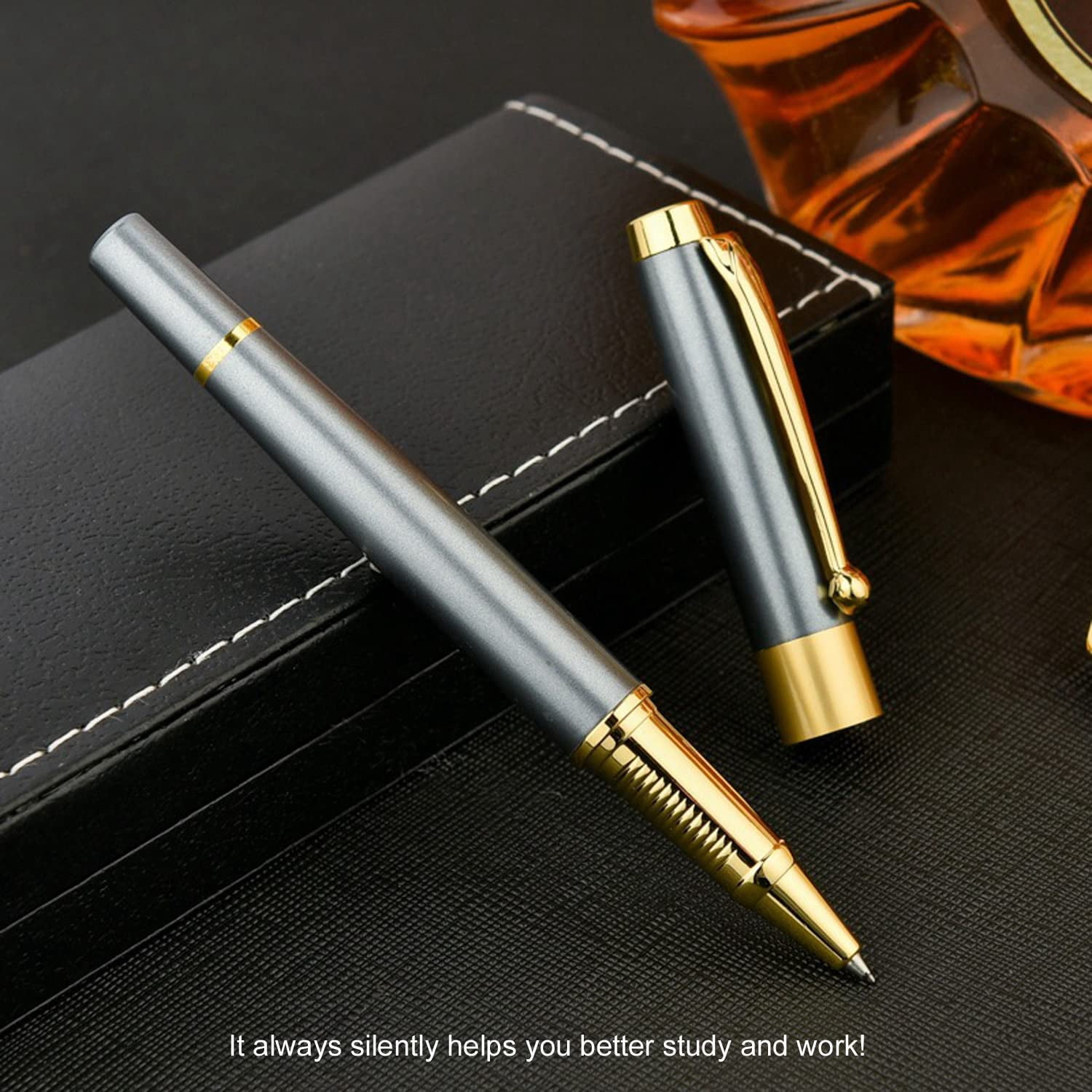 Ballpoint Pen Black Refill Luxury Line Width 0.5mm Ball Gift Set For Men & Women Professional Executive Office Nice Ballpens Classy Box (blue)