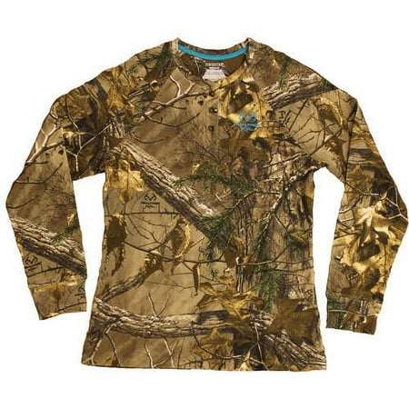 Women's Long Sleeve Camo Henley Tshirt, Xtra