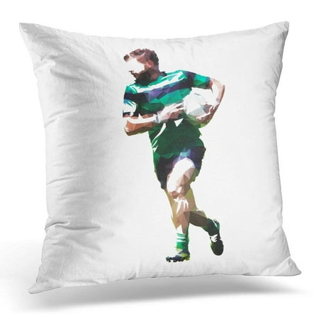 USART Green Silhouette Rugby Player Running with Ball Abstract Geometric White American Pillow Case Pillow Cover 20x20