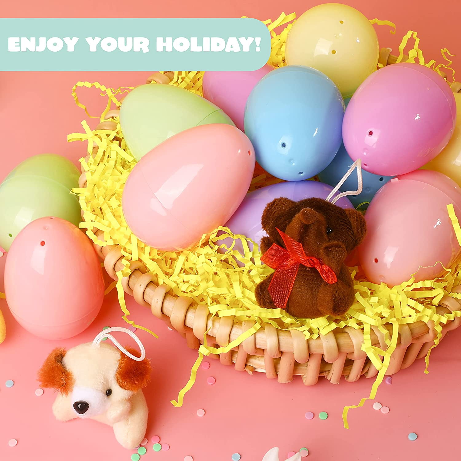 24 Pack Prefilled Easter Eggs of Mini Stuffed Animal Plush Toys Baster Stuffer Filler for Kids Easter Egg Hunt Game, Classroom Prize Supplies