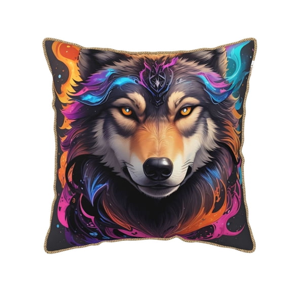 Xecao Colorful Wolf Head Print Soft Velvet Decorative Throw Pillow Covers, Square Cushion Cases for Bed, Sofa, Living Room, Car, and Indoor Outdoor Use-16"x16"