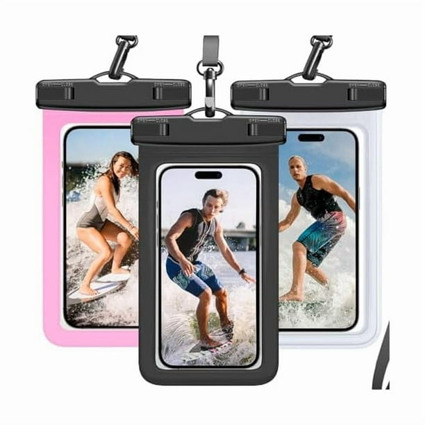 wonima02 Waterproof Phone Pouch IP68 Floating Waterproof Phone Case, Dry Bag Beach Cruise Essentials with Adjustable Lanyard for iPhone 16 Pro Max / 15 Pro/Galaxy S24 S23 (Black & Clear & Pink)