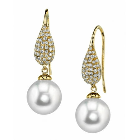 - 18K Gold 9mm White South Sea Cultured Pearl & Diamond Brooklyn Earrings