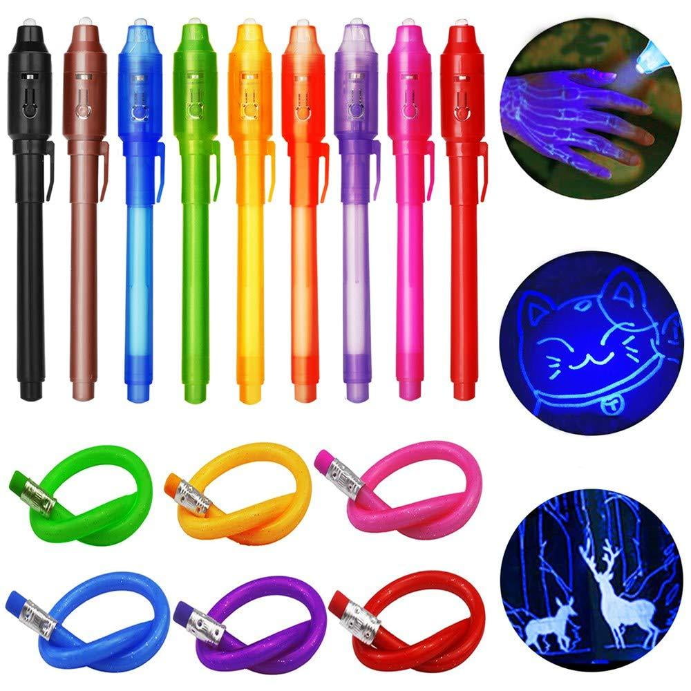 9 Invisible Ink Pens and 6 Flexible Bendy Pencils 2019 Upgraded Spy
