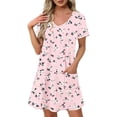 thumbnail image 2 of Women's Summer Dress Casual Summer Dress Holiday Dress Women Women's Fashion Summer Print Short-sleeved V-neck Casual Dress Pink L, 2 of 8
