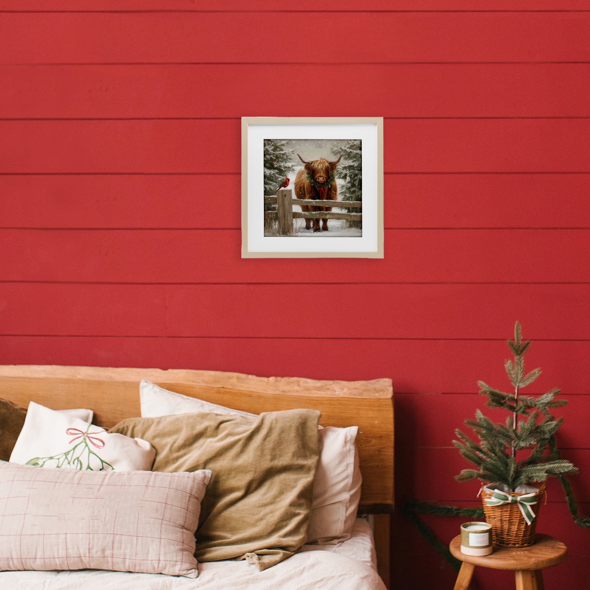 Stupell Industries Christmas Cow & Cardinal Birch Framed Print Under Glass, design by Tina LeCour