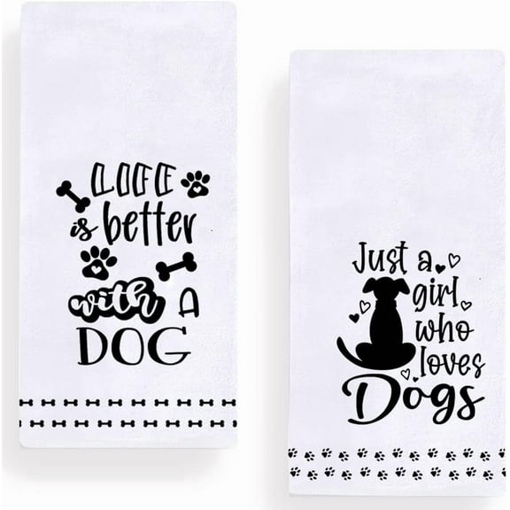 Life is Better with A Dog Kitchen Dish Towels 18 x 26 Inch Set of 2,Dog Lover Tea Towels Dish Cloth for Cooking Baking