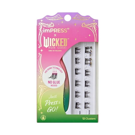 imPRESS X WICKED: FOR GOOD Press On Self Adhesive Eyelashes, 12 Lash Clusters - Tap to Bubble
