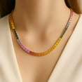 thumbnail image 2 of Emerald cut Rainbow Sapphire bezel set tennis necklace gold Plated, emerald cut Sapphire tennis necklace gold, tennis necklace gold Plated, 2 of 3