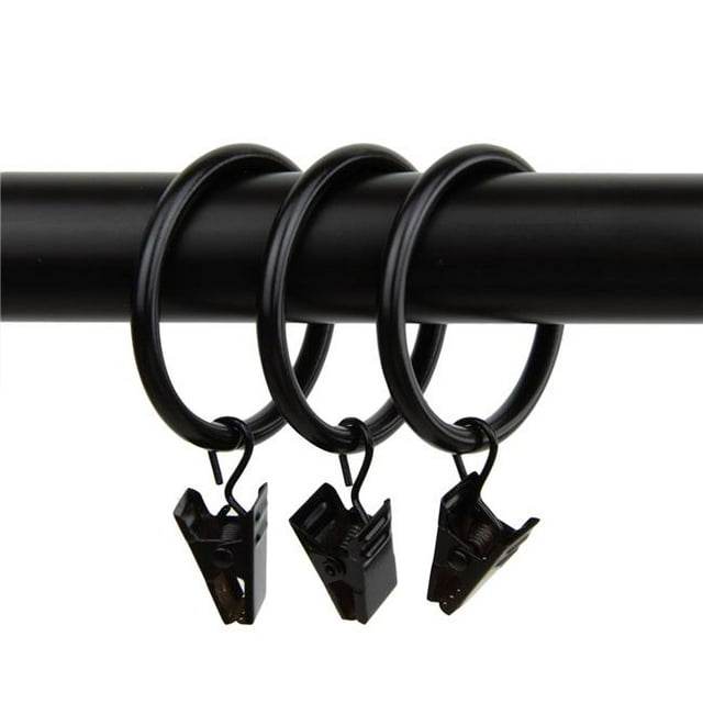 Central Design 1927-12 Anneaux de Rideau 1.375 Po avec Clips, Noir - Ensemble de 10