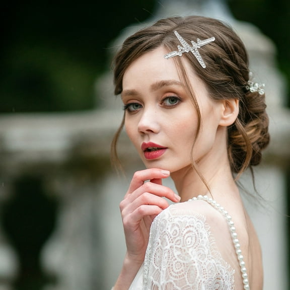 EXHUMKY 2Pcs Elegant Crystal Embellished Hairpins For Women For Weddings And Casual Outings Silver Metal Hair Pins