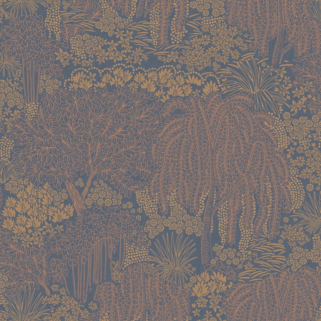 Dark Blue Metallic Garden Tropical Wallpaper, Double Roll, 57 sqft