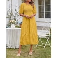 thumbnail image 3 of Women's 2023 Summer Puff Sleeve Smocked Floral Dress Crewneck Lace Flowy Tiered Midi Dresses, 3 of 5
