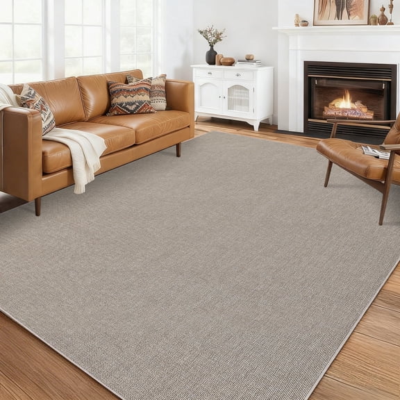Garvee 8'x10' Modern Solid Color Area Rug Minimalist Woven Textured Carpet, Washable Rug Non Slip Low Pile Indoor Mats for Living Room Bedroom Dining Room, Beige