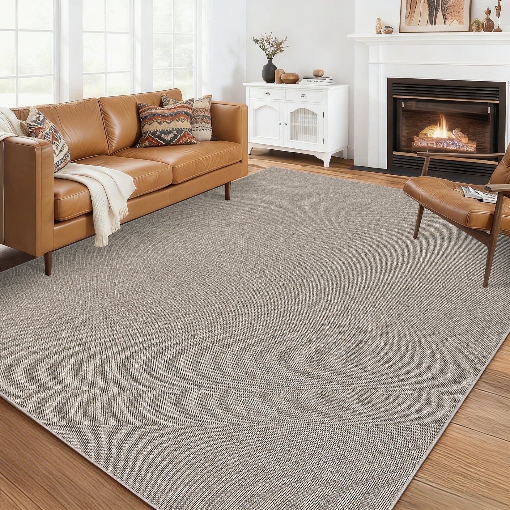 Garvee 8'x10' Modern Solid Color Area Rug Minimalist Woven Textured Carpet, Washable Rug Non Slip Low Pile Indoor Mats for Living Room Bedroom Dining Room, Beige