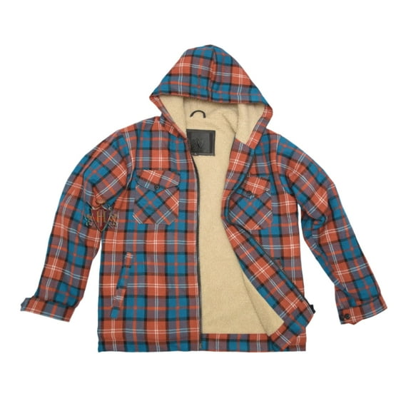 Lumberjack Sherpa Wool Fabric Lined Coral/Paleblue Tartan Hoodies