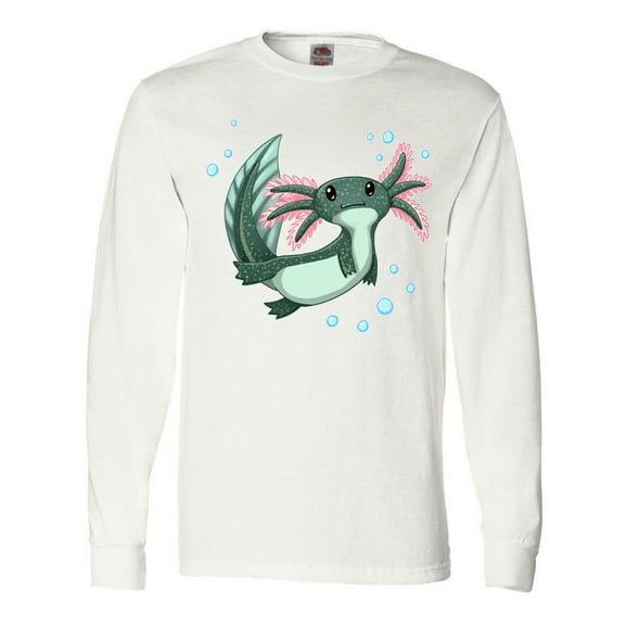 Inktastic Cute Axolotl Swimming with Bubbles Long Sleeve T-Shirt