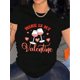 thumbnail image 1 of Camiseta estampada "Feliz Día de San Valentín" para mujer, de algodón, manga corta, cuello redondo, ideal para actividades al aire libre y ropa informal, ideal para deportes de ocio., 1 of 5