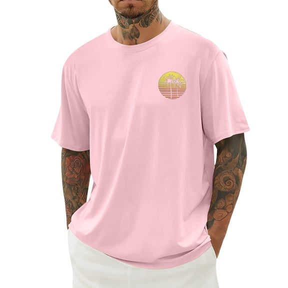Mens Polo Print Short Sleeve Crew Neck Comfort School Outfits for Teachers,Pink,S