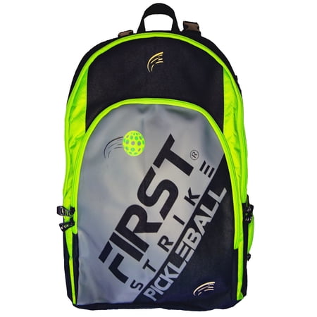 First Strike Pickleball: Pickleball Bag - Green - Carry All Your Sports Equipment 7 Pockets Adjustable Straps Padded Shoulders & Back Lightweight