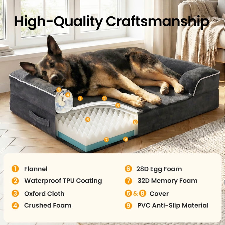 Ophanie Sofa-Style Orthopedic Dog Bed, Black, Large photo 4