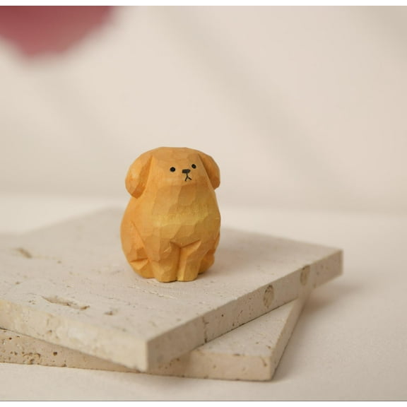 Cute Small Wood Golden Retriever Figurine,1.6' Handmade Carved Golden Retriever Statue, Unique Dog Figure Collectibles Home Decor Gift for Dog Lover