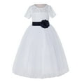 thumbnail image 2 of Ekidsbridal Girl Pageant Flower Girl Dress - White Lace Short Sleeve with Bow Sash LG2T-A (Size: 2-12), 2 of 3